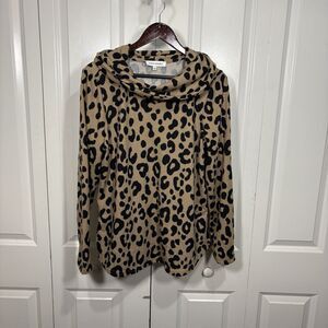 Emily Daniels Women’s L Cowl Neck Animal Print Sweater Cozy Fall Chic